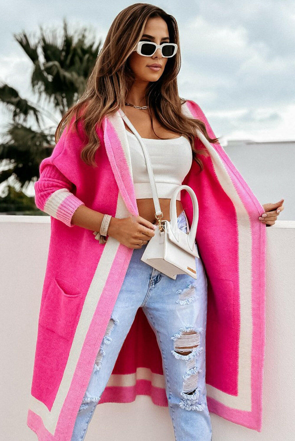 Pocketed Contrast Long Sleeve Hooded Cardigan-Krush Kandy, Women's Online Fashion Boutique Located in Phoenix, Arizona (Scottsdale Area)