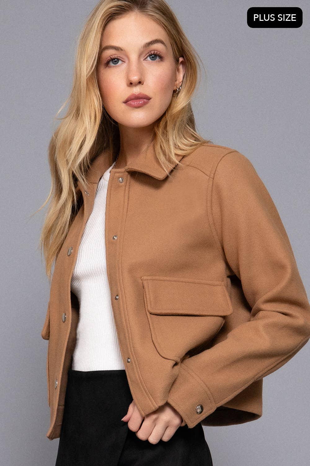 Plus Size Long Sleeve Soft Felt Jacket-Jackets-Krush Kandy, Women's Online Fashion Boutique Located in Phoenix, Arizona (Scottsdale Area)