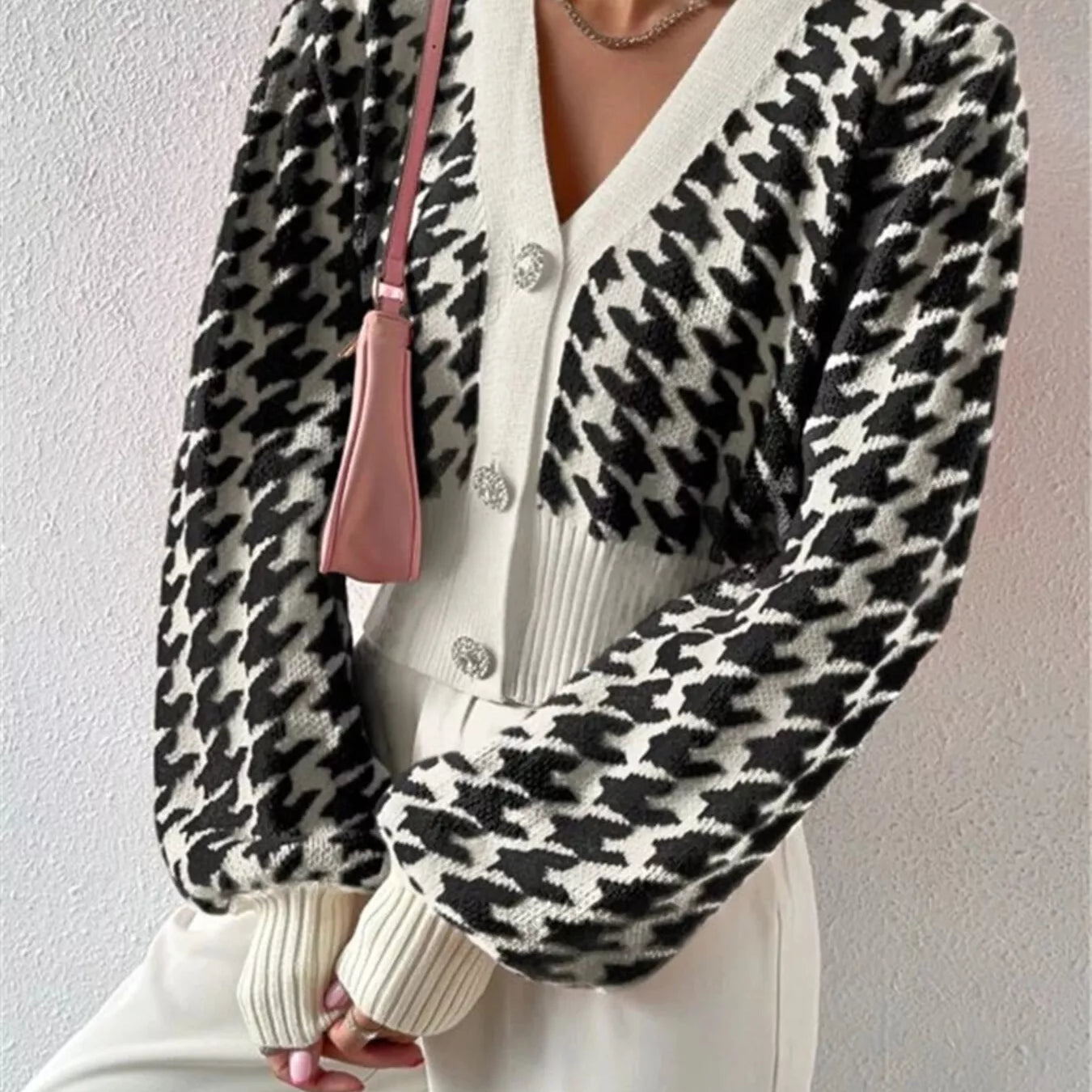Houndstooth V-Neck Button Up Cardigan-Cardigan-Krush Kandy, Women's Online Fashion Boutique Located in Phoenix, Arizona (Scottsdale Area)