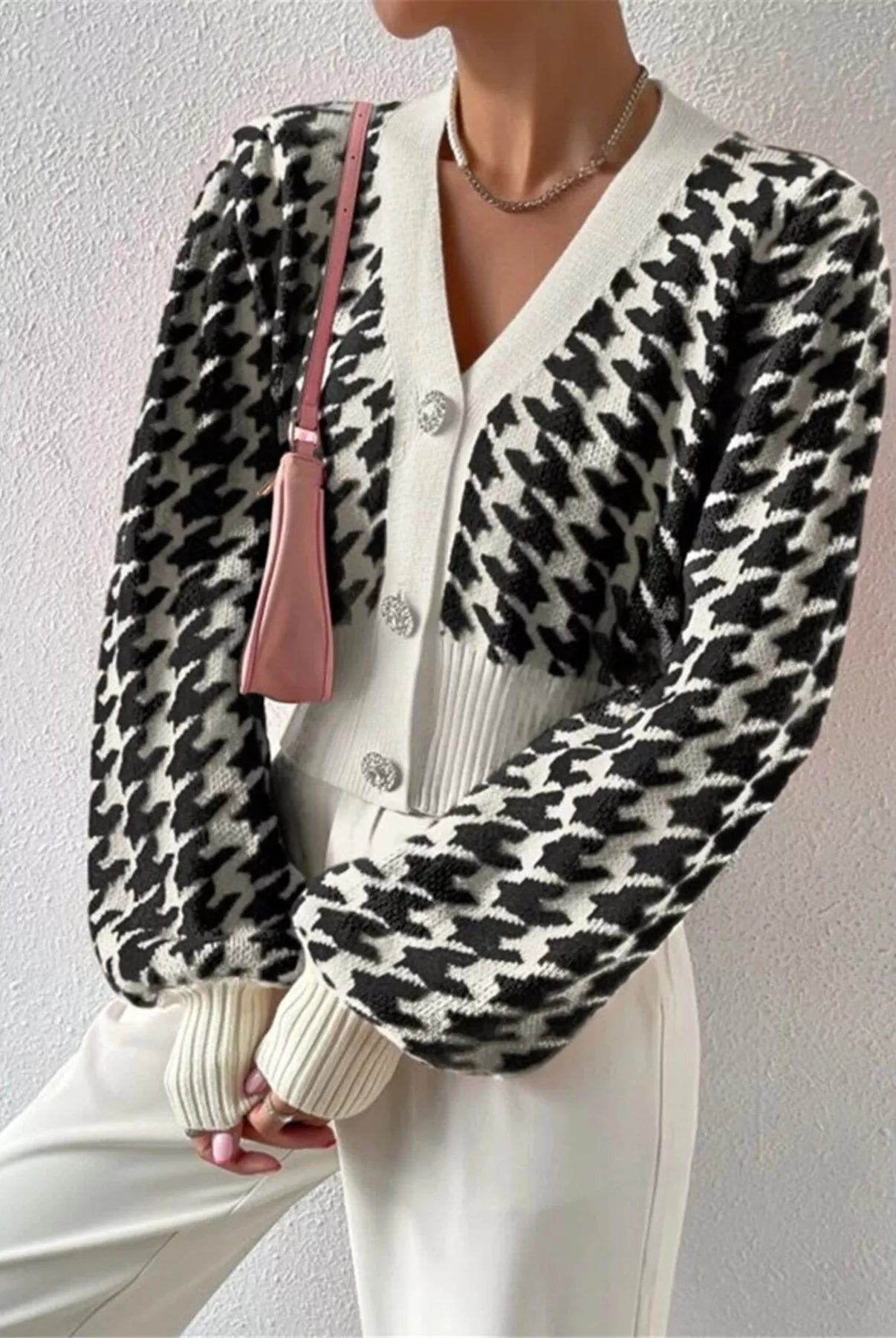 Houndstooth V-Neck Button Up Cardigan-Cardigan-Krush Kandy, Women's Online Fashion Boutique Located in Phoenix, Arizona (Scottsdale Area)