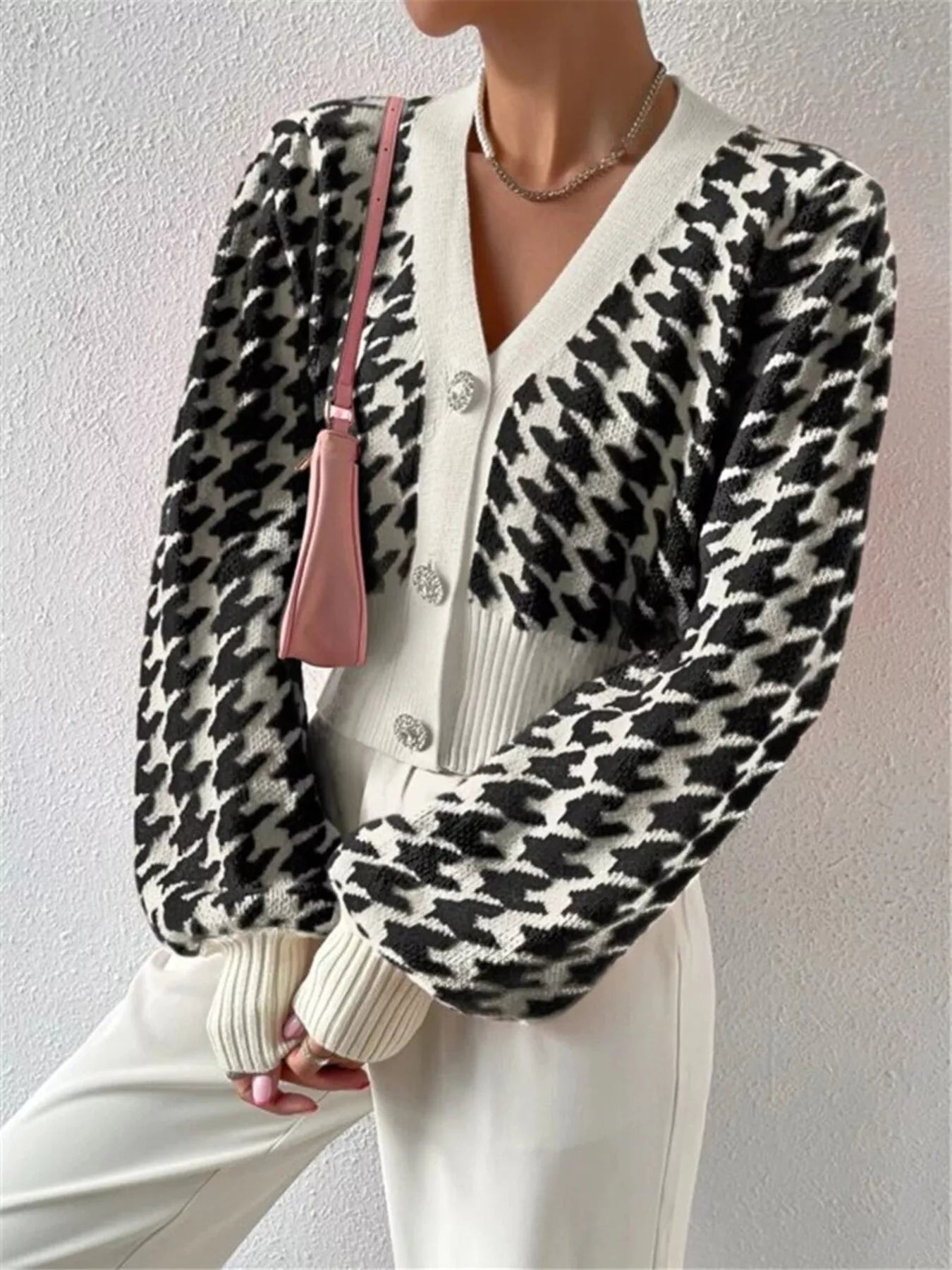 Houndstooth V-Neck Button Up Cardigan-Cardigan-Krush Kandy, Women's Online Fashion Boutique Located in Phoenix, Arizona (Scottsdale Area)