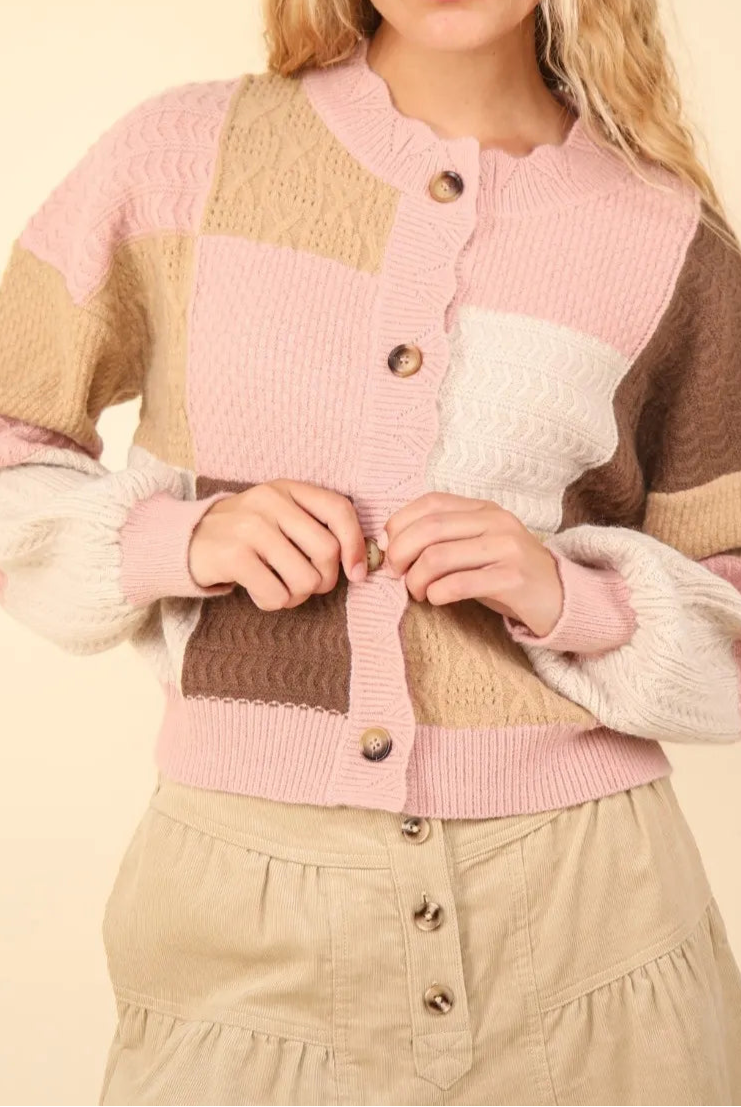 VERY J Color Block Button Down Textured Sweater Cardigan-Cardigan-Krush Kandy, Women's Online Fashion Boutique Located in Phoenix, Arizona (Scottsdale Area)