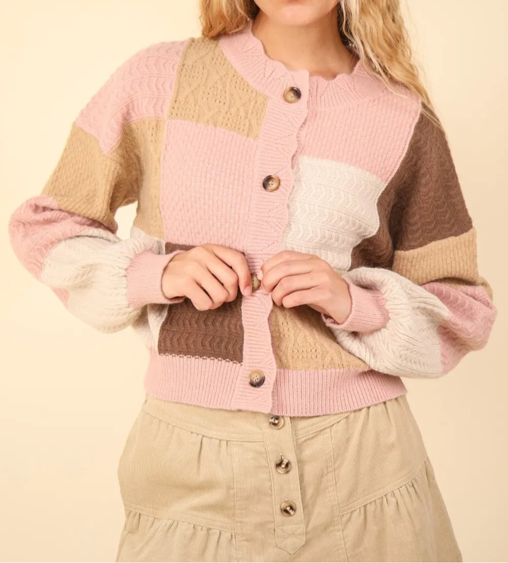 VERY J Color Block Button Down Textured Sweater Cardigan-Cardigan-Krush Kandy, Women's Online Fashion Boutique Located in Phoenix, Arizona (Scottsdale Area)