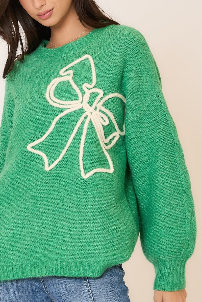 Soft Brushed Embroidered Bow Knit Sweater-Sweaters-Krush Kandy, Women's Online Fashion Boutique Located in Phoenix, Arizona (Scottsdale Area)
