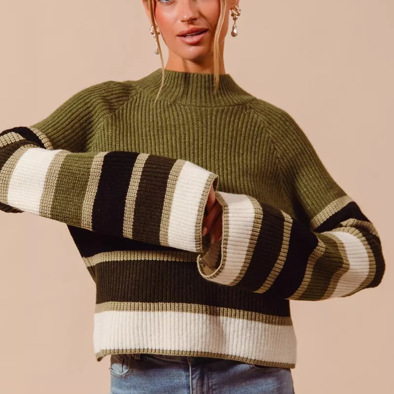 SO ME Multi Color Striped Mock Neck Sweater-Sweater-Krush Kandy, Women's Online Fashion Boutique Located in Phoenix, Arizona (Scottsdale Area)