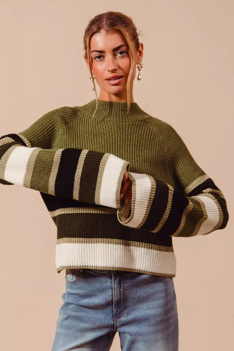 SO ME Multi Color Striped Mock Neck Sweater-Sweater-Krush Kandy, Women's Online Fashion Boutique Located in Phoenix, Arizona (Scottsdale Area)