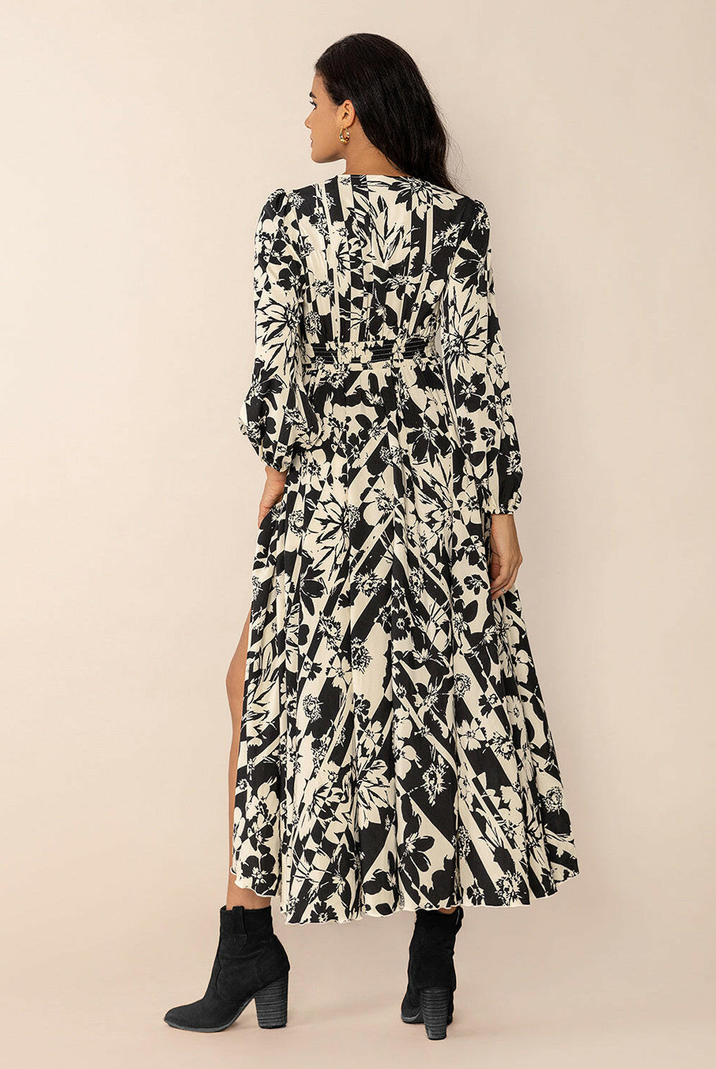 Tied Printed V-Neck Long Sleeve Midi Dress-Krush Kandy, Women's Online Fashion Boutique Located in Phoenix, Arizona (Scottsdale Area)