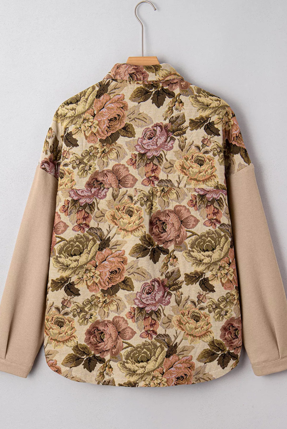 Floral Waffle Knit Patchwork Chest Pockets Buttoned Jacket-Jacket-Krush Kandy, Women's Online Fashion Boutique Located in Phoenix, Arizona (Scottsdale Area)