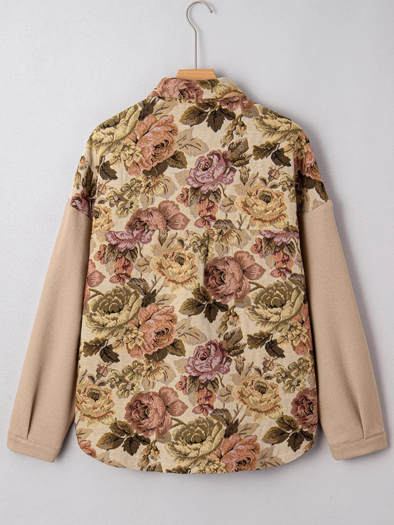 Floral Waffle Knit Patchwork Chest Pockets Buttoned Jacket-Jacket-Krush Kandy, Women's Online Fashion Boutique Located in Phoenix, Arizona (Scottsdale Area)