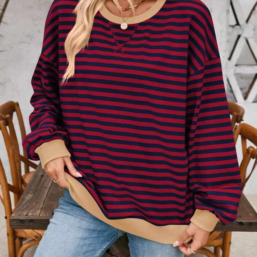 Lovelet Contrast Striped Long Sleeve Sweatshirt-Sweaters-Krush Kandy, Women's Online Fashion Boutique Located in Phoenix, Arizona (Scottsdale Area)