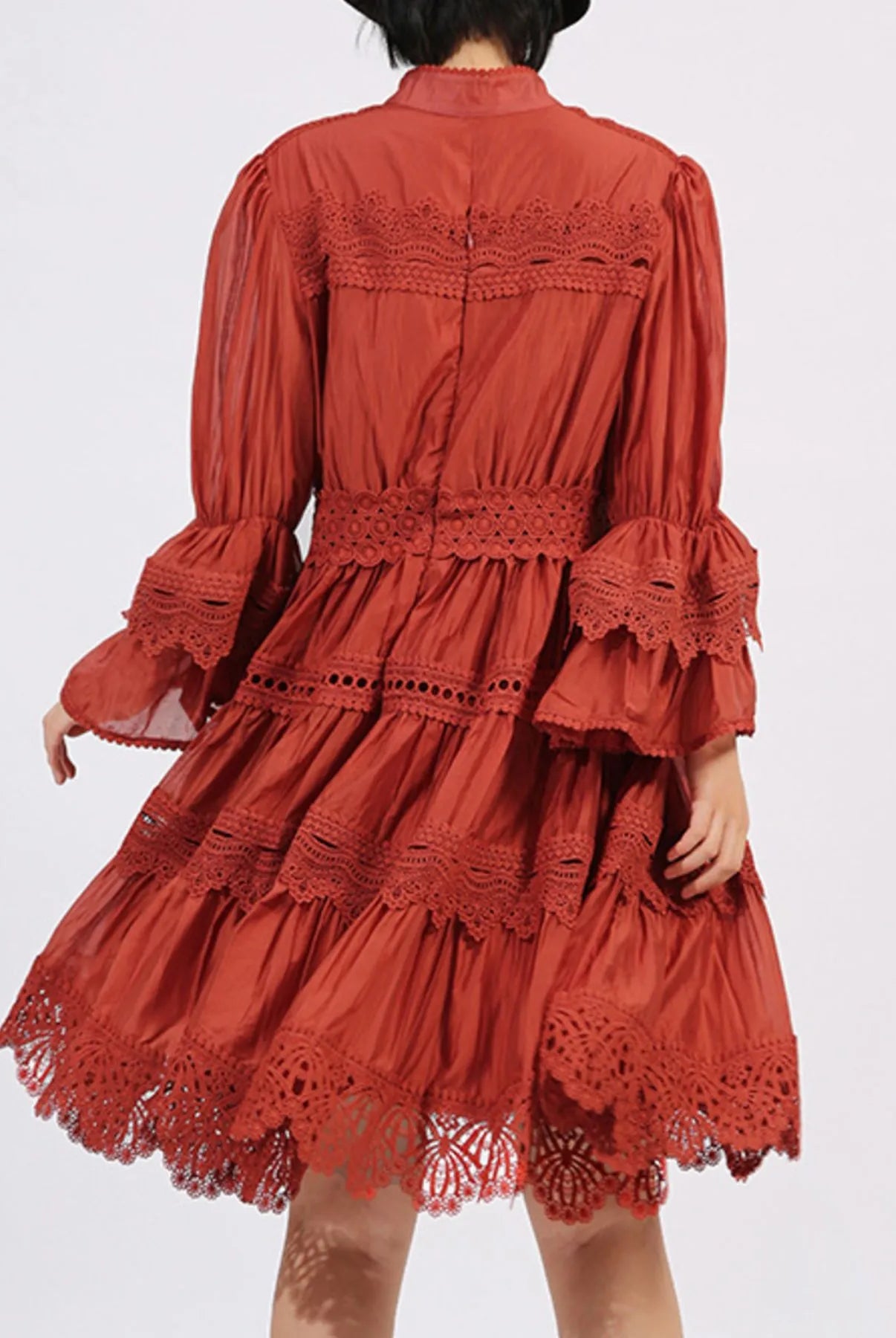 Ruffle Lace Trim Long Sleeve Dress-Dresses-Krush Kandy, Women's Online Fashion Boutique Located in Phoenix, Arizona (Scottsdale Area)