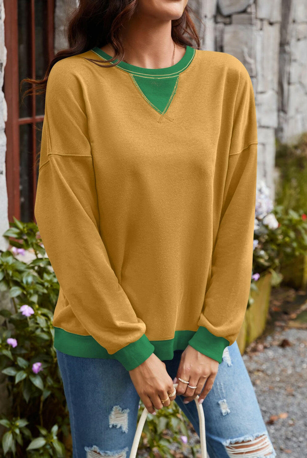 Lovelet Contrast Round Neck Long Sleeve Sweatshirt-Krush Kandy, Women's Online Fashion Boutique Located in Phoenix, Arizona (Scottsdale Area)