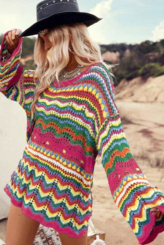 Sunburst Stitches Knit Sweater-Sweaters-Krush Kandy, Women's Online Fashion Boutique Located in Phoenix, Arizona (Scottsdale Area)