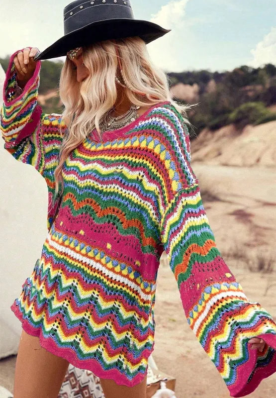 Sunburst Stitches Knit Sweater-Sweaters-Krush Kandy, Women's Online Fashion Boutique Located in Phoenix, Arizona (Scottsdale Area)