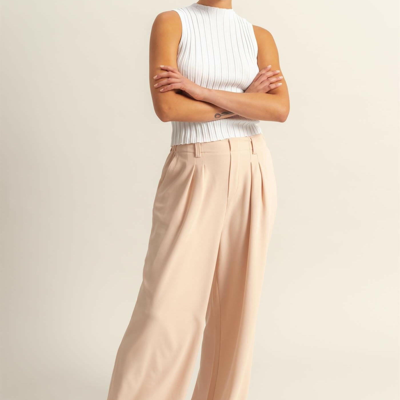 Waffle Knit High-Waist Wide-Leg Pants-Bottoms-Krush Kandy, Women's Online Fashion Boutique Located in Phoenix, Arizona (Scottsdale Area)