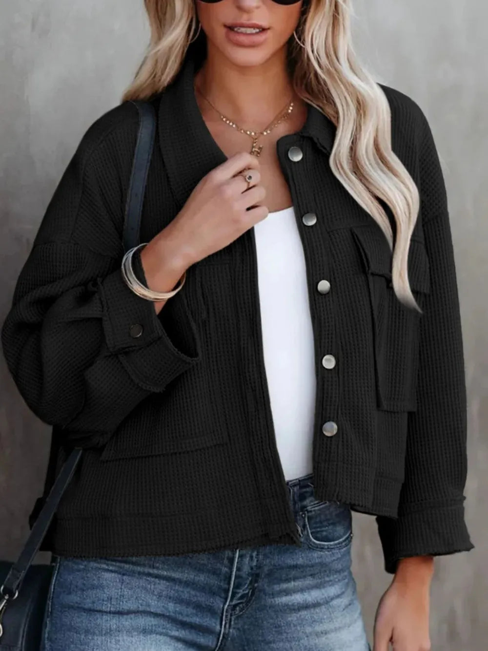 Button Up Long Sleeve Jacket-Jackets-Krush Kandy, Women's Online Fashion Boutique Located in Phoenix, Arizona (Scottsdale Area)