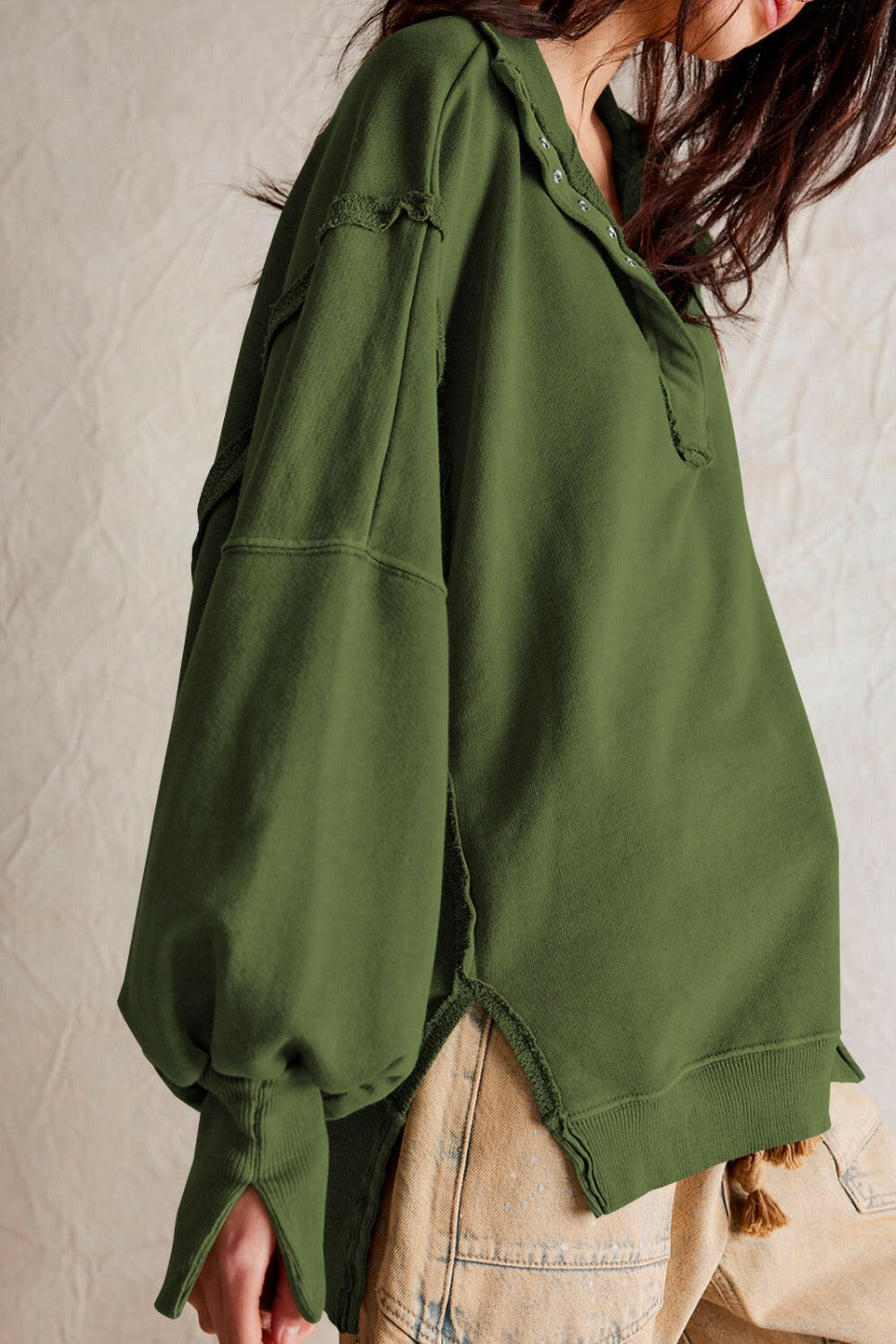 Exposed Seam Side Slit Long Sleeve Sweatshirt-Krush Kandy, Women's Online Fashion Boutique Located in Phoenix, Arizona (Scottsdale Area)