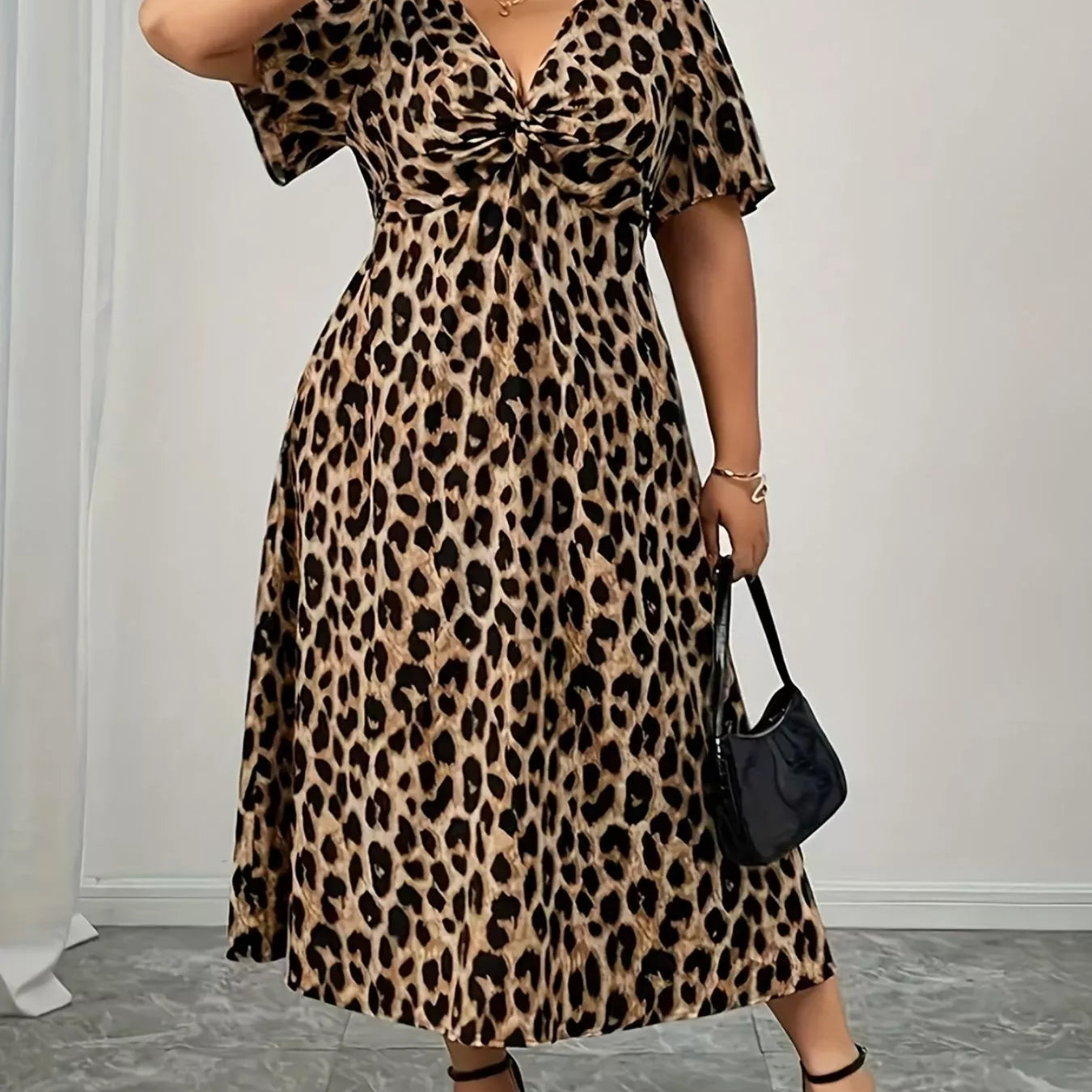 Plus Size Twisted Front Leopard Short Sleeve Dress-Dresses-Krush Kandy, Women's Online Fashion Boutique Located in Phoenix, Arizona (Scottsdale Area)