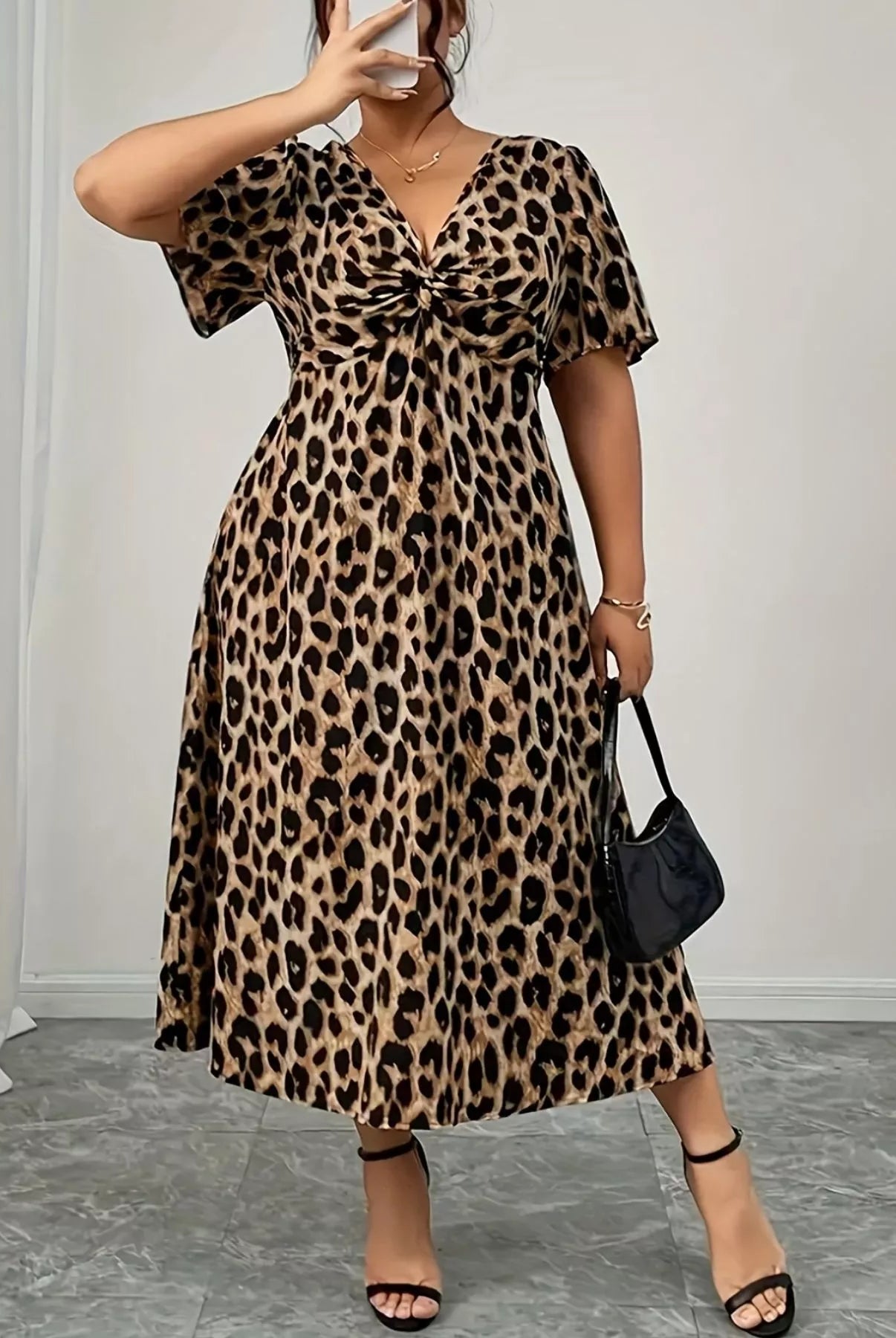 Plus Size Twisted Front Leopard Short Sleeve Dress-Dresses-Krush Kandy, Women's Online Fashion Boutique Located in Phoenix, Arizona (Scottsdale Area)