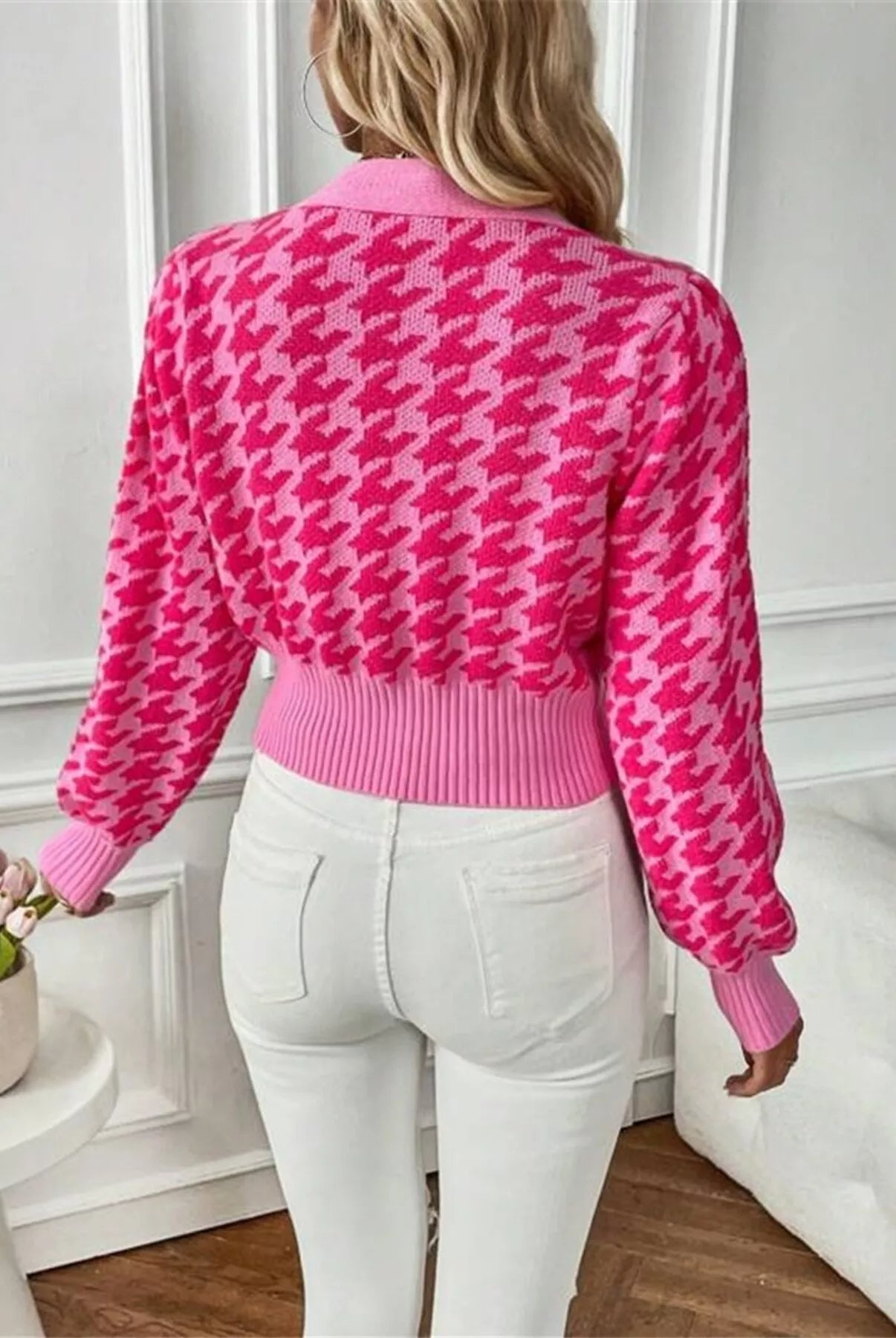 Houndstooth V-Neck Button Up Cardigan-Cardigan-Krush Kandy, Women's Online Fashion Boutique Located in Phoenix, Arizona (Scottsdale Area)