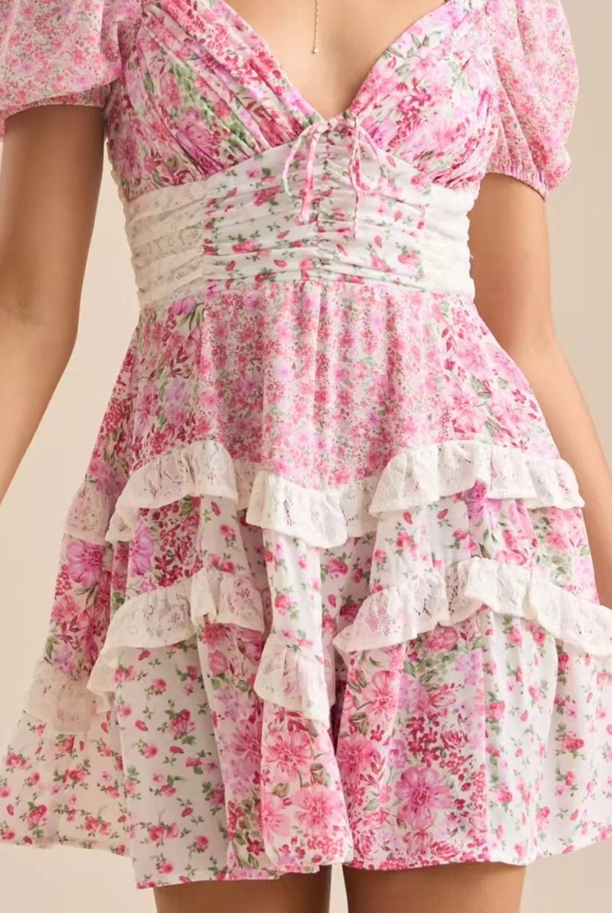 Floral Puff Sleeve Tiered Mini Dress-Dresses-Krush Kandy, Women's Online Fashion Boutique Located in Phoenix, Arizona (Scottsdale Area)