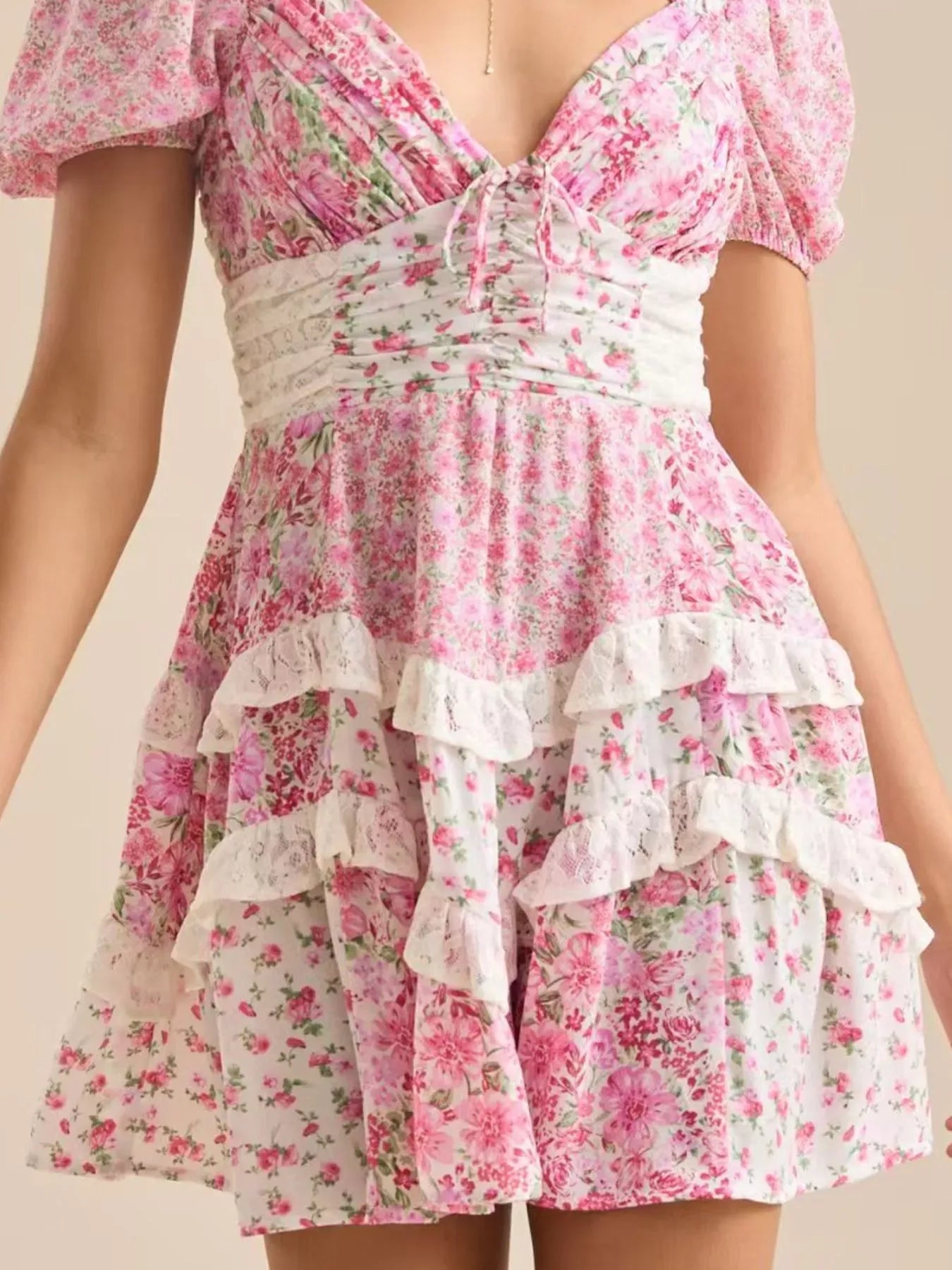 Floral Puff Sleeve Tiered Mini Dress-Dresses-Krush Kandy, Women's Online Fashion Boutique Located in Phoenix, Arizona (Scottsdale Area)