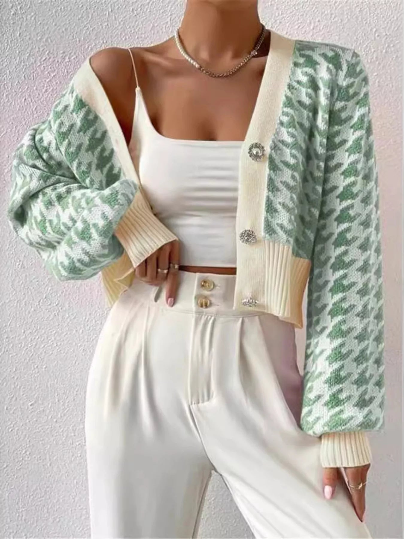 Houndstooth V-Neck Button Up Cardigan-Cardigan-Krush Kandy, Women's Online Fashion Boutique Located in Phoenix, Arizona (Scottsdale Area)