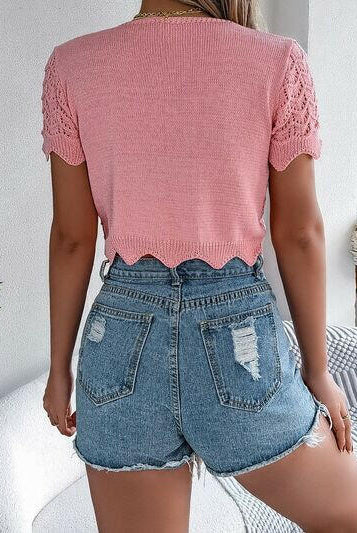Tied Openwork Short Sleeve Cardigan-Krush Kandy, Women's Online Fashion Boutique Located in Phoenix, Arizona (Scottsdale Area)