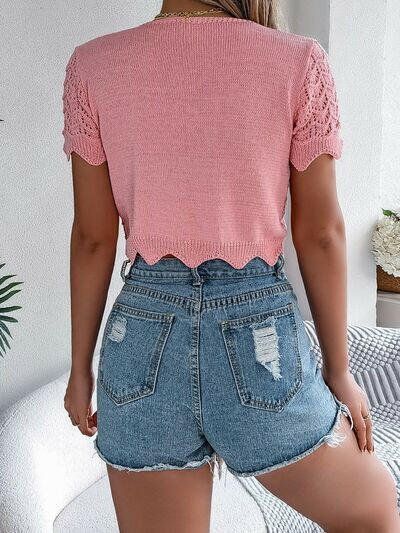 Tied Openwork Short Sleeve Cardigan-Krush Kandy, Women's Online Fashion Boutique Located in Phoenix, Arizona (Scottsdale Area)