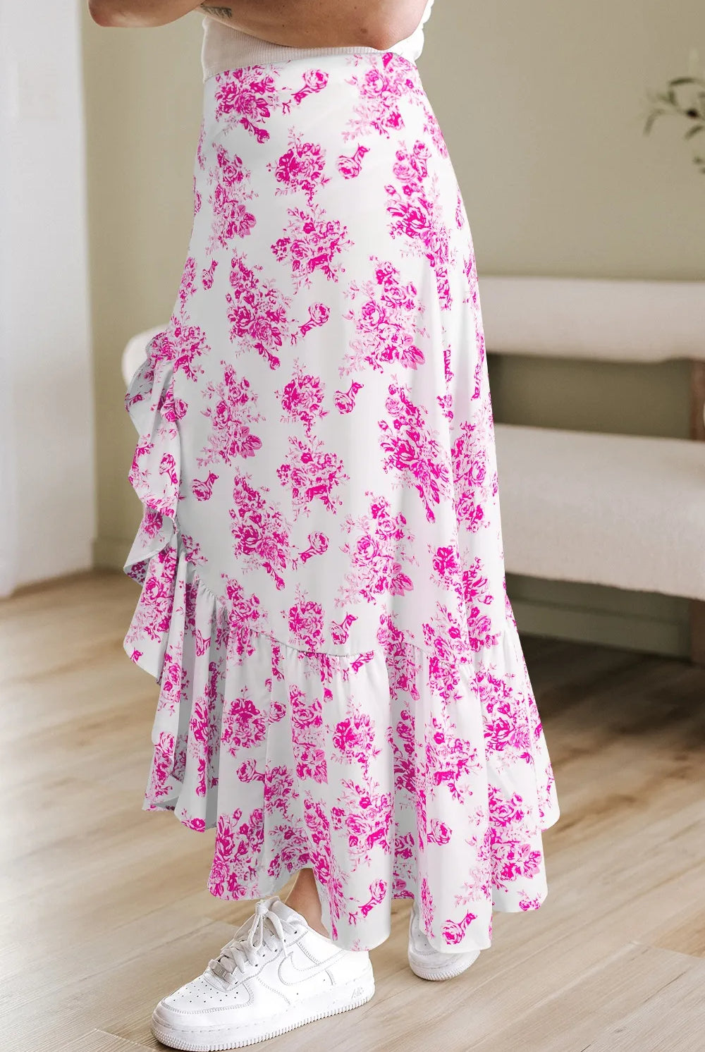 Boho Floral High Waist Ruffle Split Maxi Skirt-Skirts-Krush Kandy, Women's Online Fashion Boutique Located in Phoenix, Arizona (Scottsdale Area)