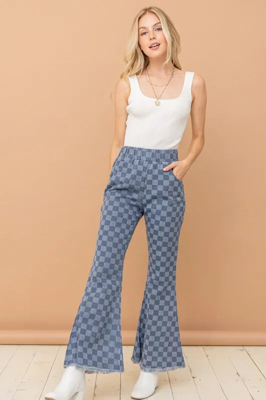 And The Why Checkerboard High Waist Bell Pants-PANTS-Krush Kandy, Women's Online Fashion Boutique Located in Phoenix, Arizona (Scottsdale Area)