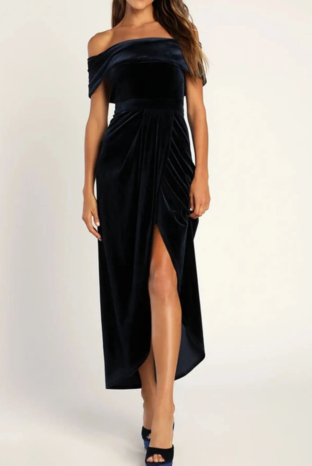 Off-Shoulder Wrap Dress with Side Slit-Dresses-Krush Kandy, Women's Online Fashion Boutique Located in Phoenix, Arizona (Scottsdale Area)