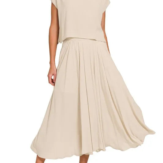 Woven Crinkle Gauze Crop Tee and Skirt Set-2 Piece Outfit Sets-Krush Kandy, Women's Online Fashion Boutique Located in Phoenix, Arizona (Scottsdale Area)