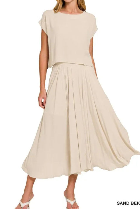 Woven Crinkle Gauze Crop Tee and Skirt Set-2 Piece Outfit Sets-Krush Kandy, Women's Online Fashion Boutique Located in Phoenix, Arizona (Scottsdale Area)