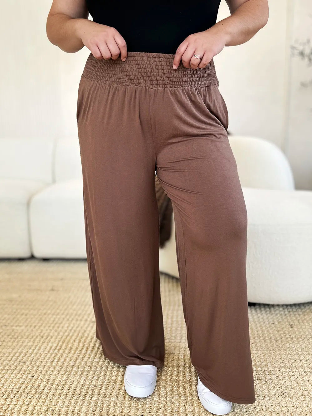 Full Size Smocked Wide Waistband Wide Leg Pants-Pants-Krush Kandy, Women's Online Fashion Boutique Located in Phoenix, Arizona (Scottsdale Area)