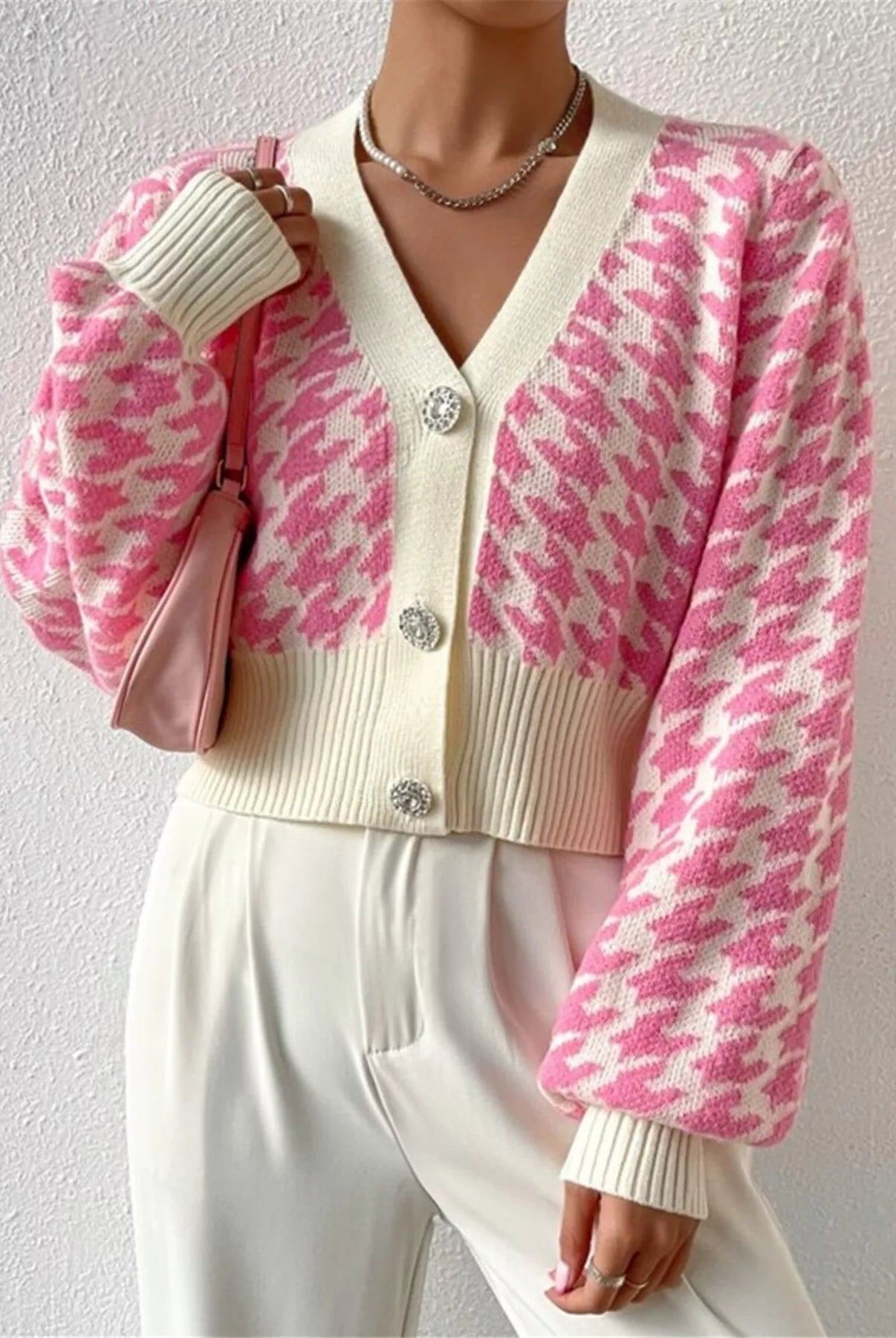 Houndstooth V-Neck Button Up Cardigan-Cardigan-Krush Kandy, Women's Online Fashion Boutique Located in Phoenix, Arizona (Scottsdale Area)