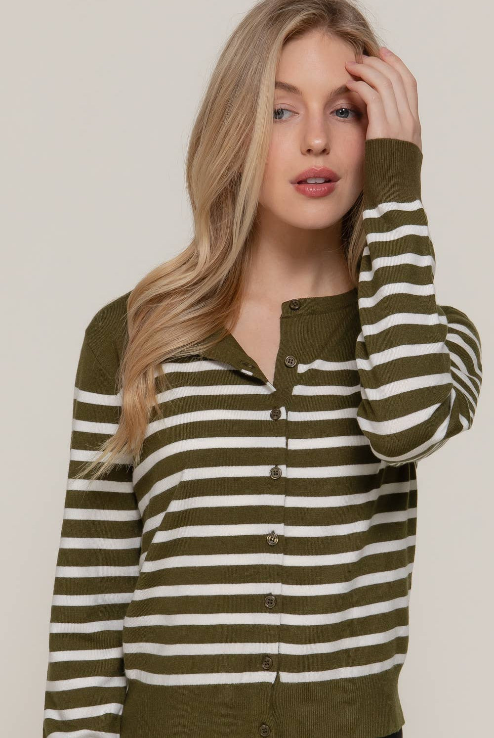Long Sleeve Crew Neck Stripe Sweater Cardigan-Cardigans-Krush Kandy, Women's Online Fashion Boutique Located in Phoenix, Arizona (Scottsdale Area)