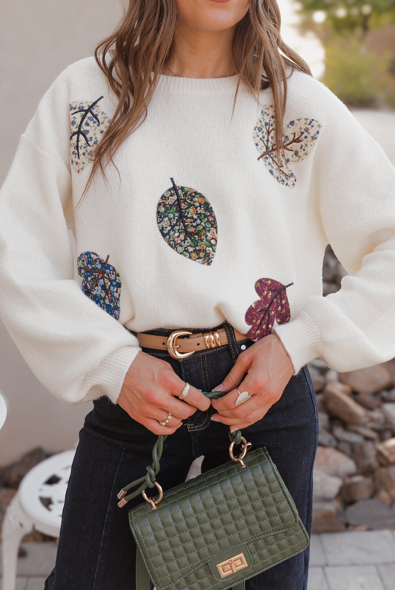 Free Fall Leaf Patchwork Sweater XS-3X-Sweaters-Krush Kandy, Women's Online Fashion Boutique Located in Phoenix, Arizona (Scottsdale Area)