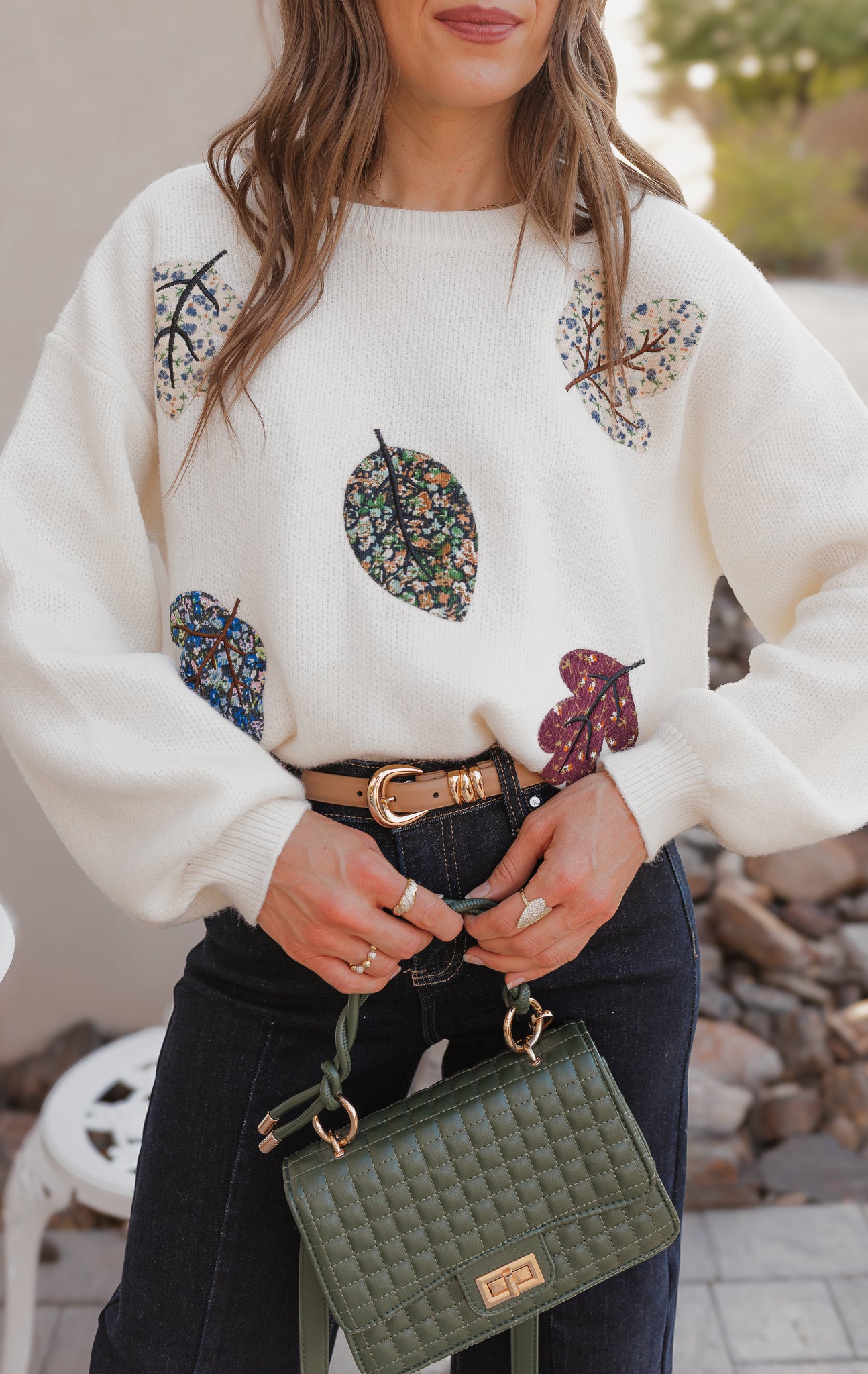 Free Fall Leaf Patchwork Sweater XS-3X-Sweaters-Krush Kandy, Women's Online Fashion Boutique Located in Phoenix, Arizona (Scottsdale Area)