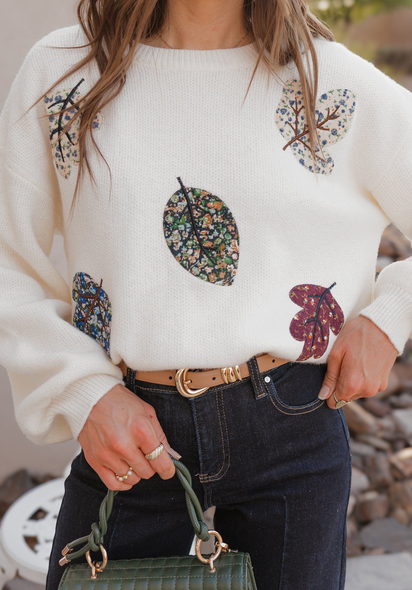 Free Fall Leaf Patchwork Sweater XS-3X-Sweaters-Krush Kandy, Women's Online Fashion Boutique Located in Phoenix, Arizona (Scottsdale Area)