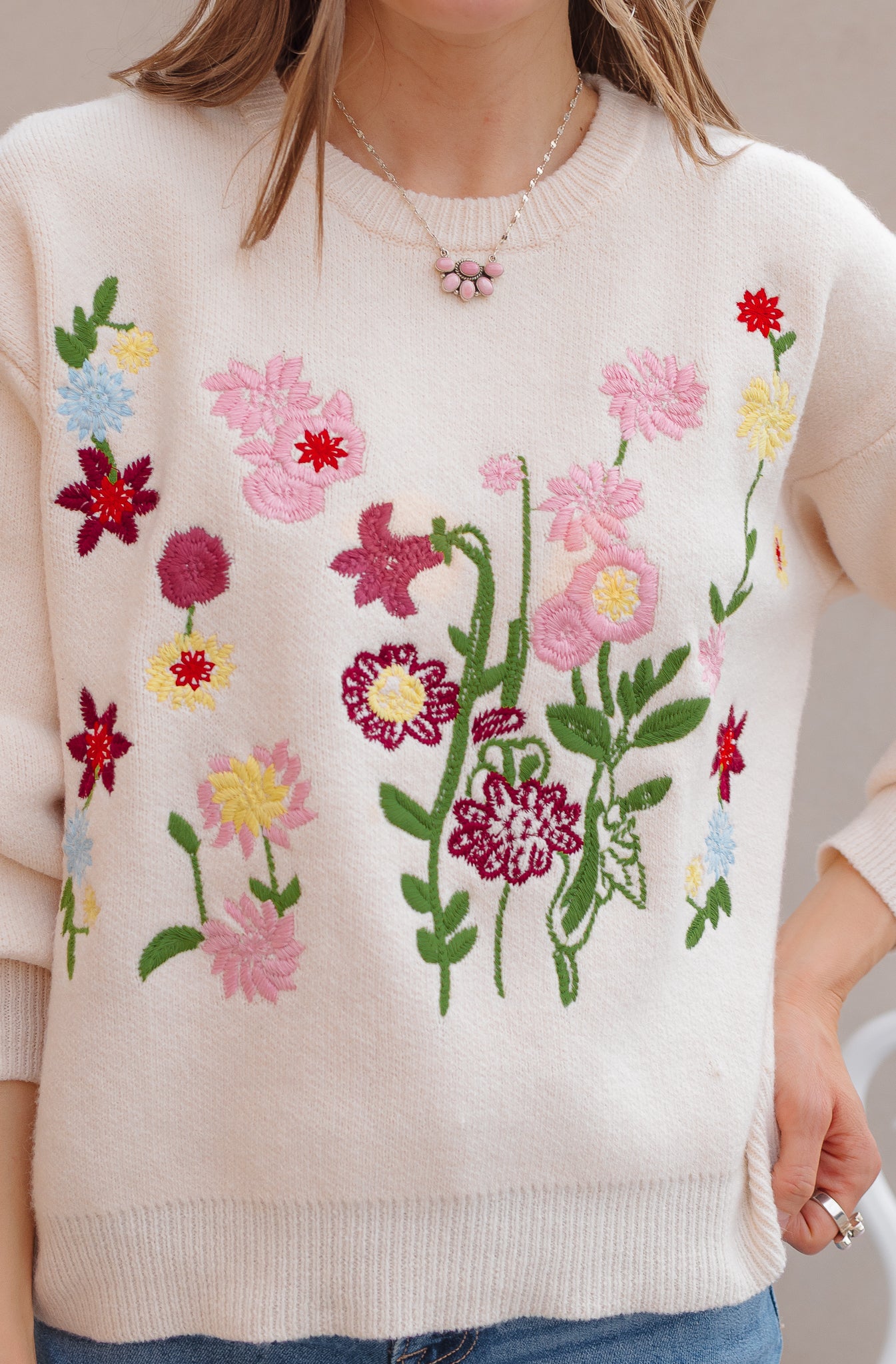 Luxe Floral Embroidered Sweater XS-3X-Sweaters-Krush Kandy, Women's Online Fashion Boutique Located in Phoenix, Arizona (Scottsdale Area)