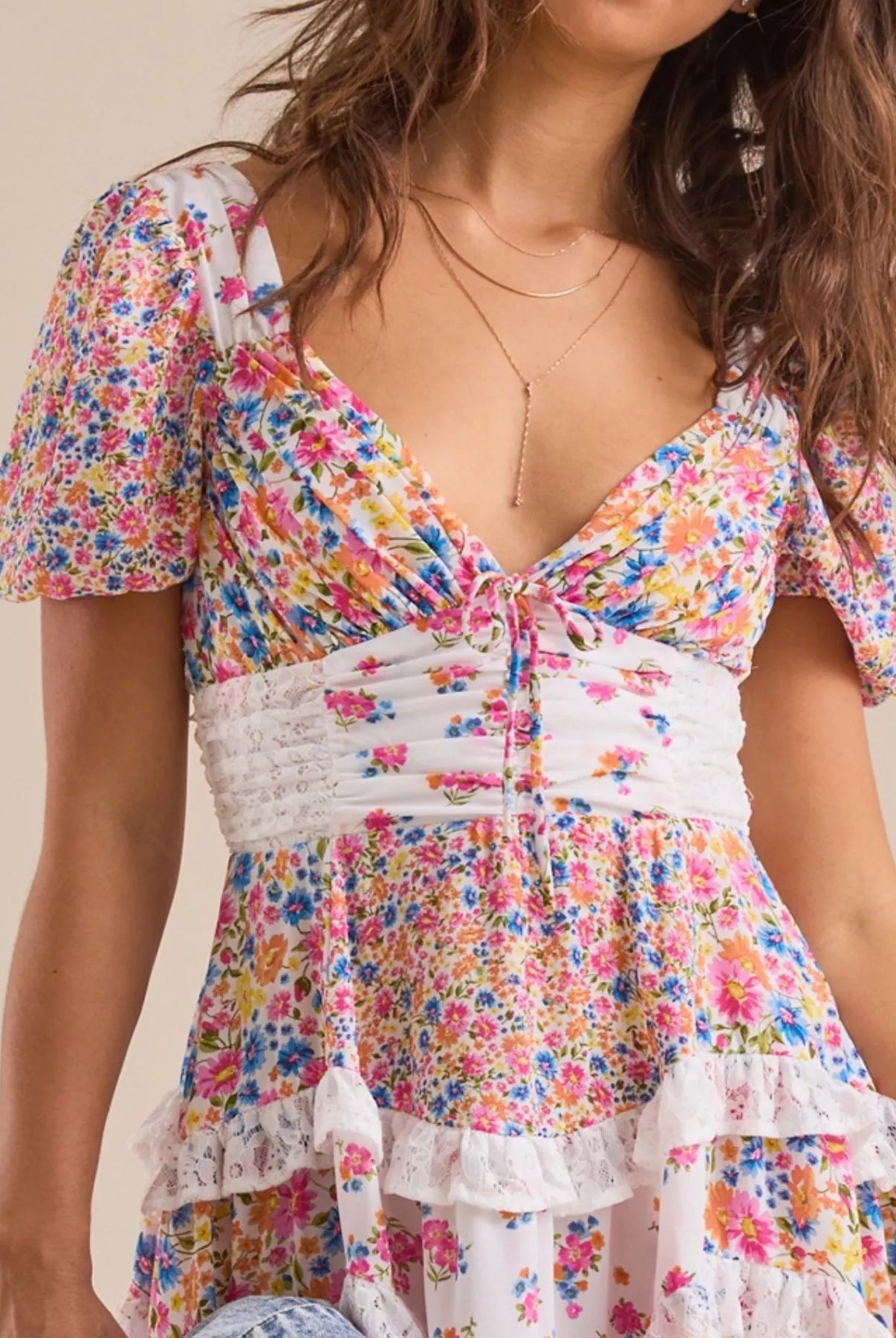Floral Puff Sleeve Tiered Mini Dress-Dresses-Krush Kandy, Women's Online Fashion Boutique Located in Phoenix, Arizona (Scottsdale Area)