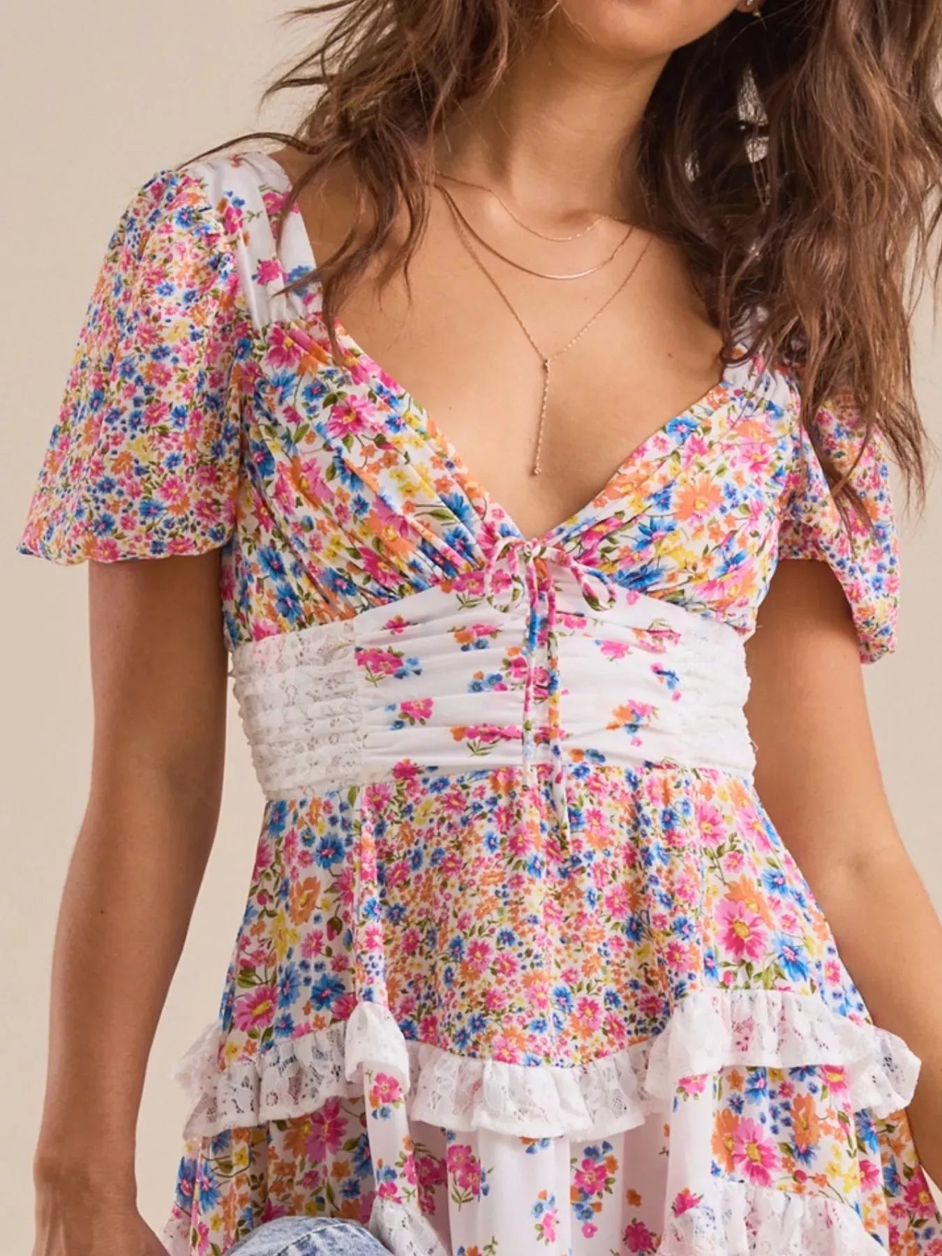 Floral Puff Sleeve Tiered Mini Dress-Dresses-Krush Kandy, Women's Online Fashion Boutique Located in Phoenix, Arizona (Scottsdale Area)