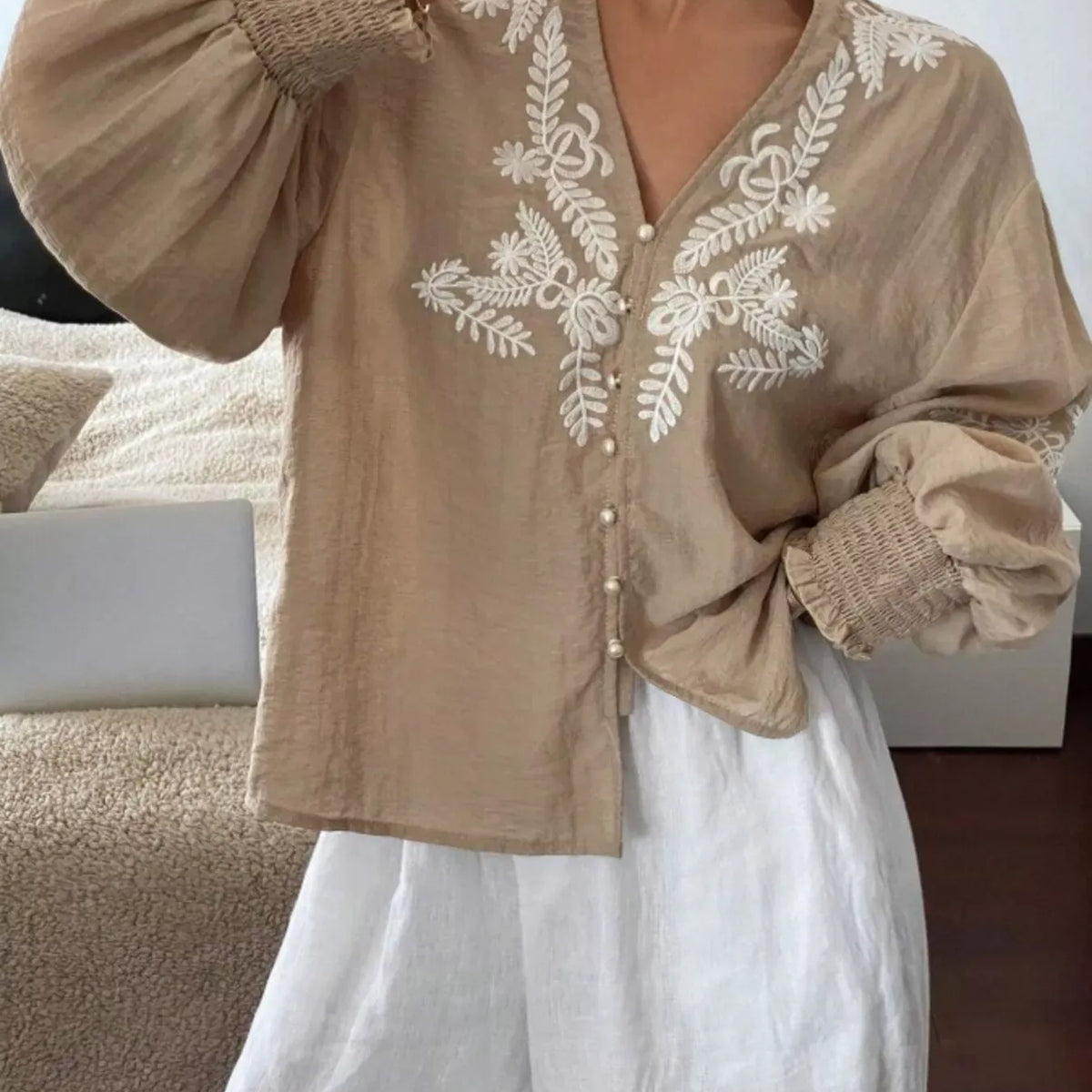 Embroidered Long Sleeve Blouse-Blouses-Krush Kandy, Women's Online Fashion Boutique Located in Phoenix, Arizona (Scottsdale Area)