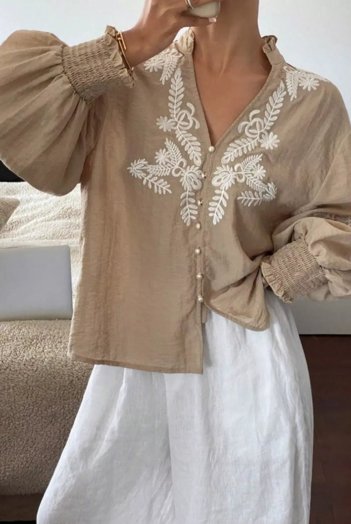 Embroidered Long Sleeve Blouse-Blouses-Krush Kandy, Women's Online Fashion Boutique Located in Phoenix, Arizona (Scottsdale Area)