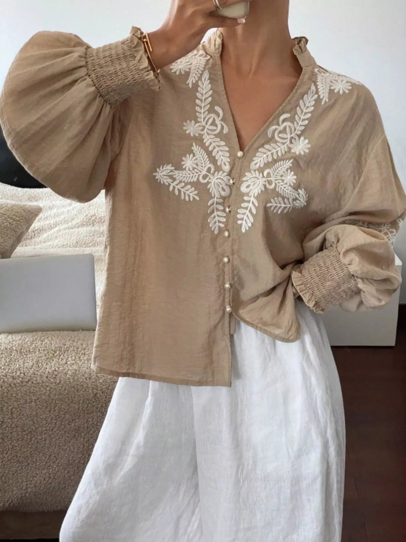 Embroidered Long Sleeve Blouse-Blouses-Krush Kandy, Women's Online Fashion Boutique Located in Phoenix, Arizona (Scottsdale Area)