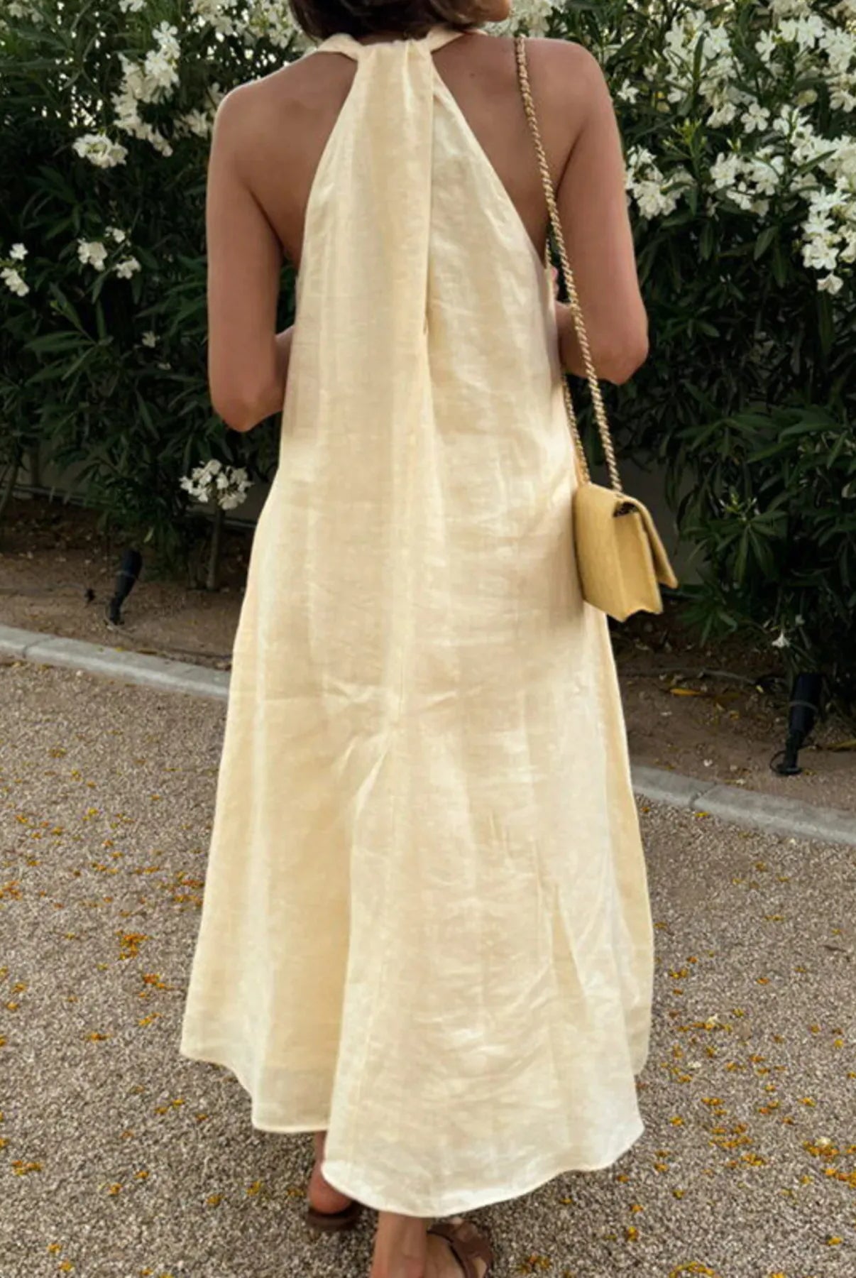 Halter V-Neck Linen Midi Dress-Krush Kandy, Women's Online Fashion Boutique Located in Phoenix, Arizona (Scottsdale Area)