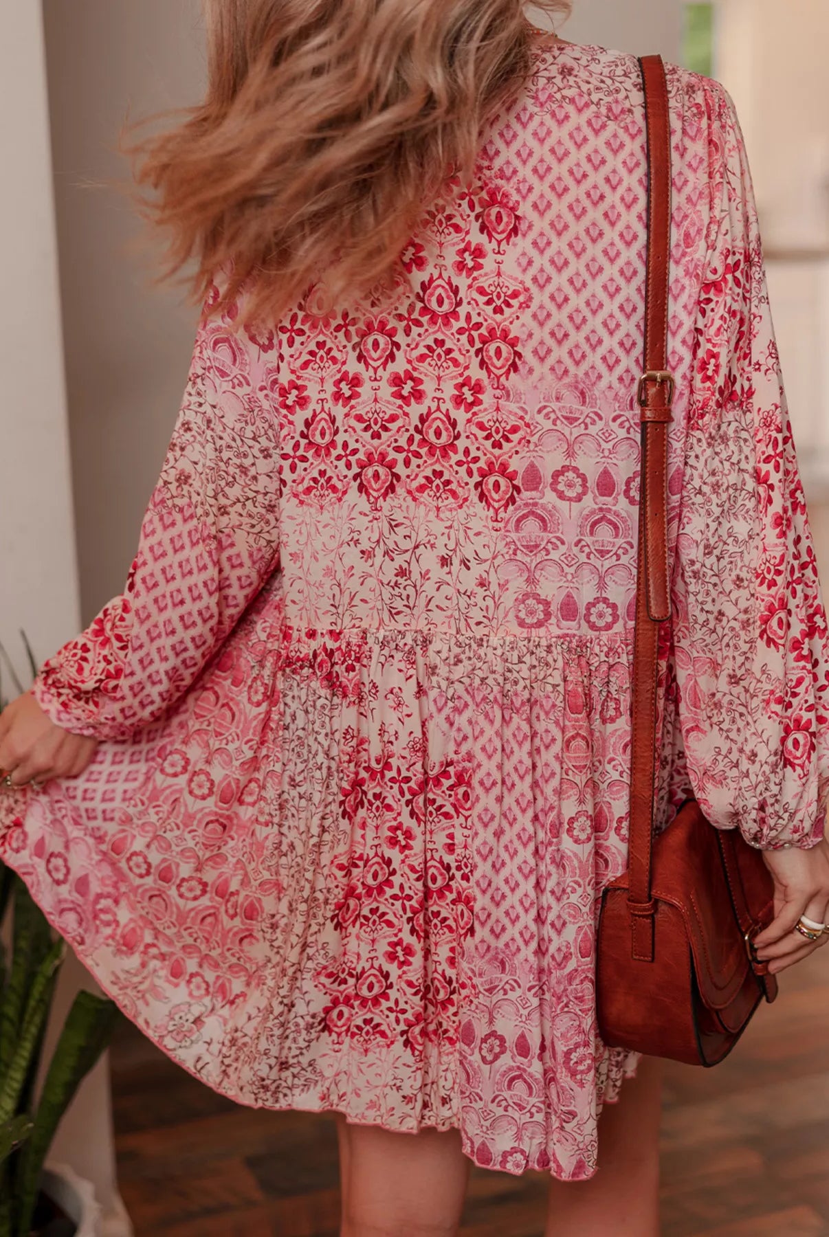 loral Print Tassel Tie Long Sleeve Flowy Mini Dress-Dresses-Krush Kandy, Women's Online Fashion Boutique Located in Phoenix, Arizona (Scottsdale Area)