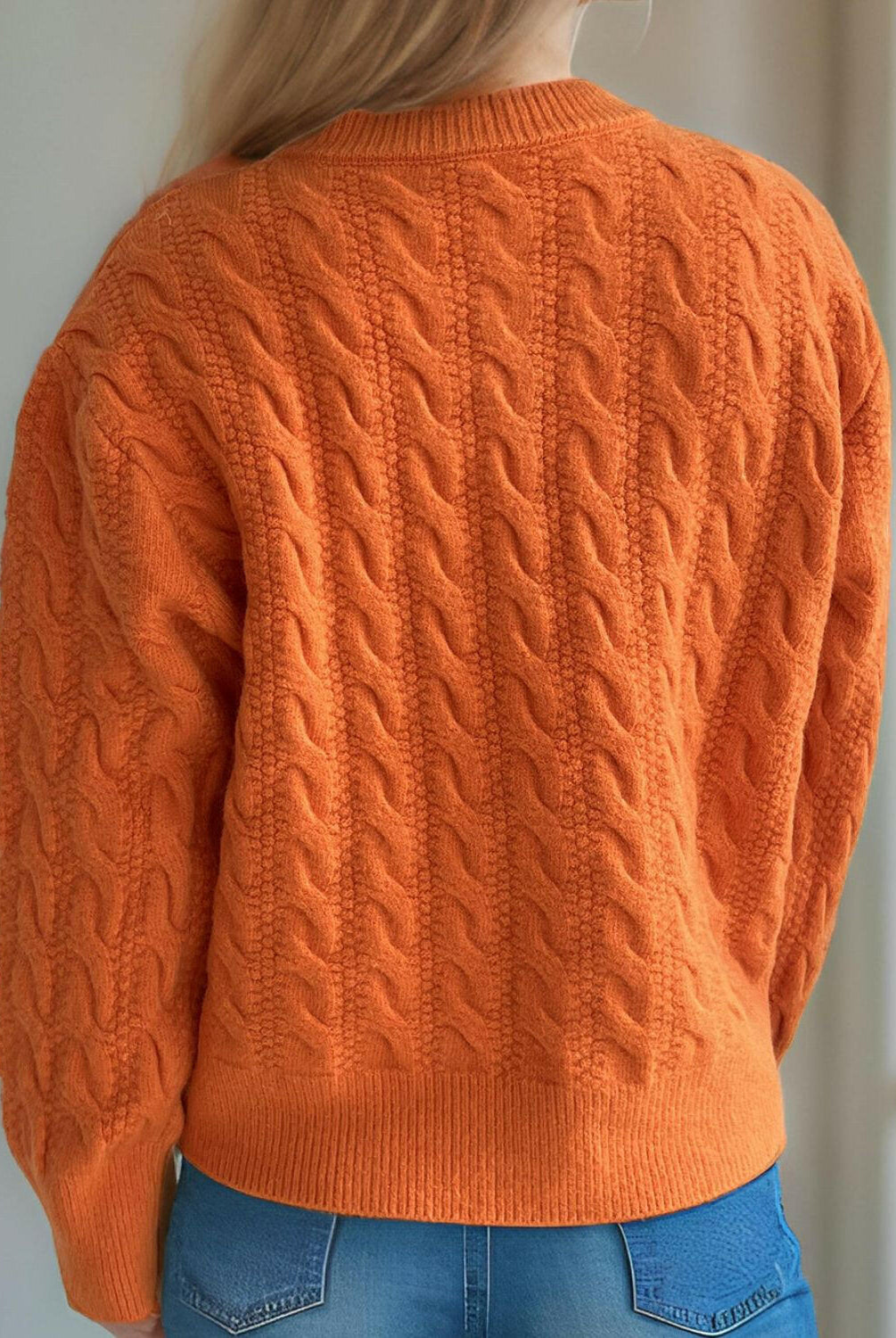 Cable-Knit Round Neck Long Sleeve Cardigan-Cardigans-Krush Kandy, Women's Online Fashion Boutique Located in Phoenix, Arizona (Scottsdale Area)