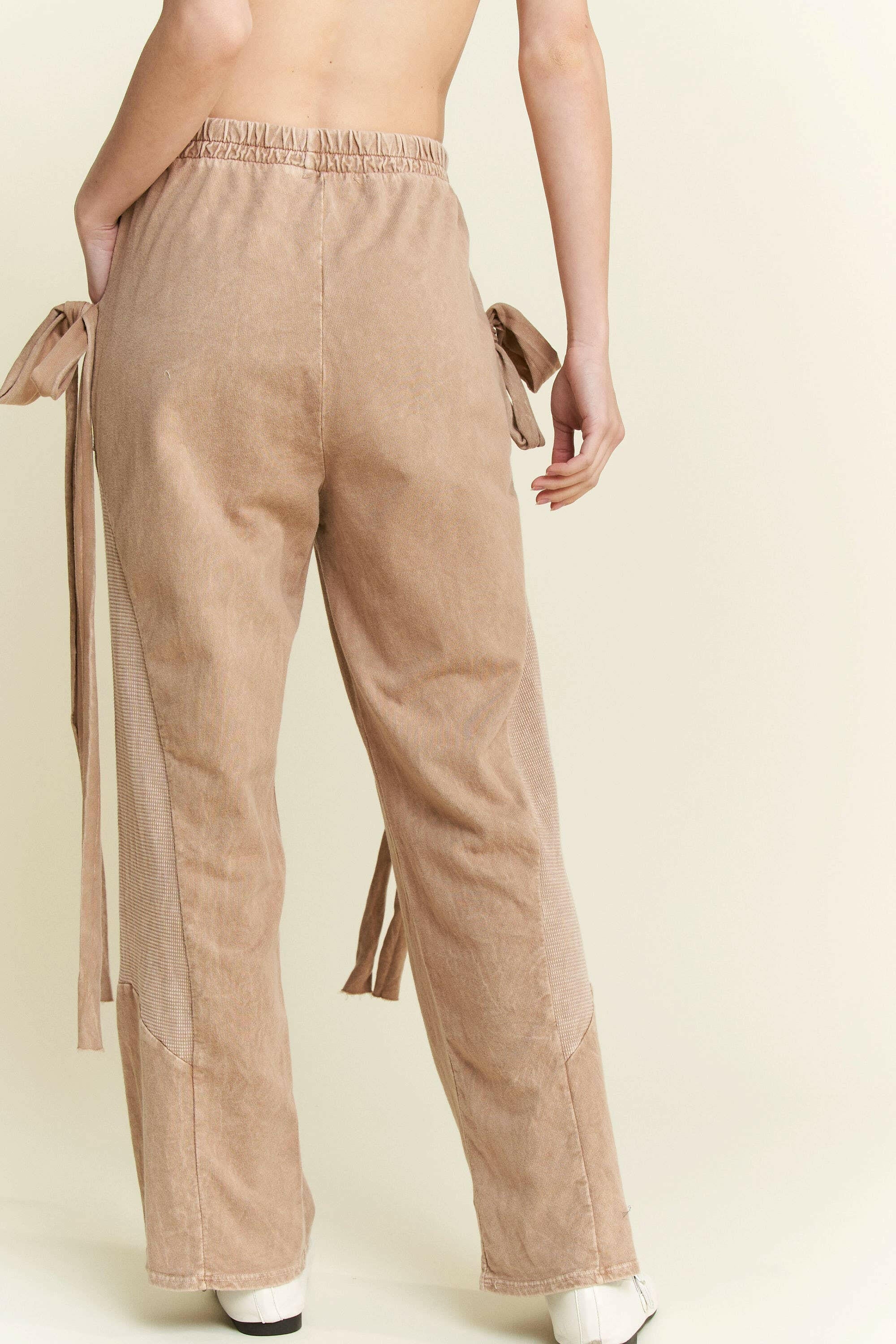 J.HER Mineral Wash Side Ribbon Bow pants-Pants-Krush Kandy, Women's Online Fashion Boutique Located in Phoenix, Arizona (Scottsdale Area)